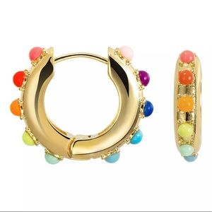 Rainbow Studded Small Gold Huggie Earrings